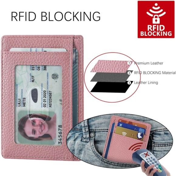 Slim Wallet Front Pocket Minimalist Leather RFID Blocking Medium Size - Picture 3 of 7